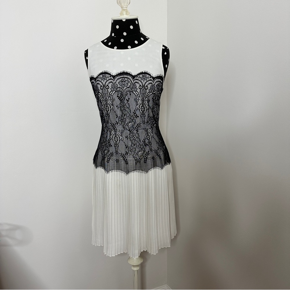 Cocktail Dress ~ White with Black Lace Accents